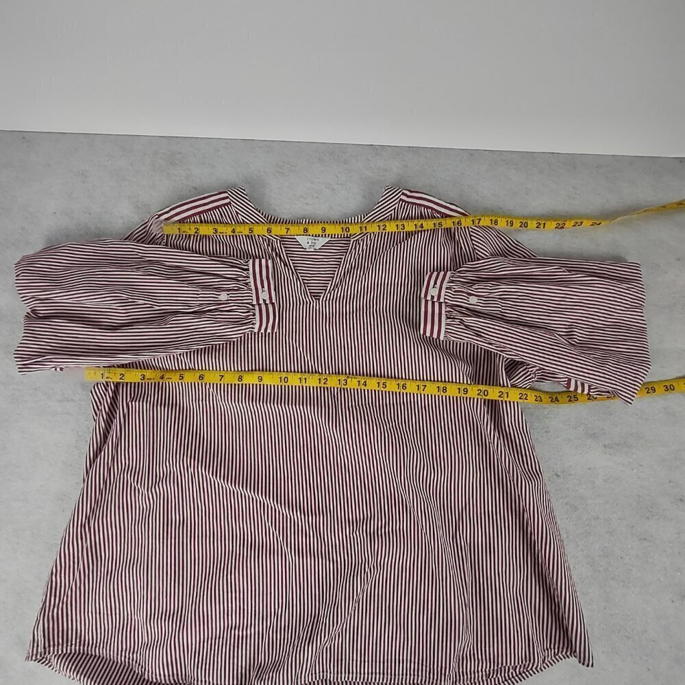 Crown & Ivy Women's 100% Cotton, Burgundy, White Striped Pullover Blouse Size 1X - Picture 8 of 13